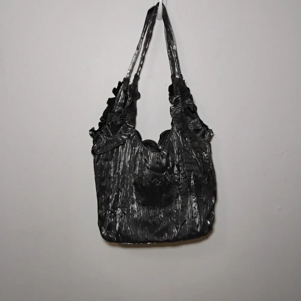 Metallic Crinkled Rose Sack Shoulder Bag Futuristic Space Cadet Coquette Fantasy
